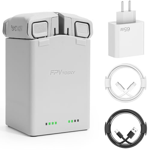 FPVtosky Caricabatteria professionale per DJI Mini 3 Pro Mini 4 Pro Series Batteria, DJI Accessori Kit Ricarica Rapida con Alimentatore da 65 W, Hub di Ricarica Rapida, Doppia Batteria Ricarica Rapida