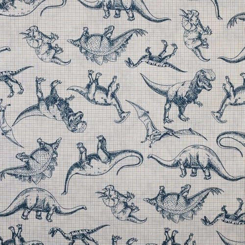 Kt KILOtela - Bedruckter Leinenstoff, Dekoration, Tapisserie, Kissen, Vorhänge, Tagesdecken, Taschen, Tischdecken, Bastelarbeiten, 100 cm Länge x 280 cm Breite, Dinosaurier, Blau, 1 Meter