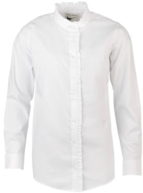 Rydale Ladies Oxford Cotton Ruffled Shirt Womens Button Up Long Sleeved Shirts (UK, Numeric, 8, Regular, Regular, Ivory)