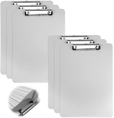 Dhisperares 6 Stück Klemmbretter Clipboard Fasst 80 Blatt A4-Papier | Schreibbrett Kunststoff Klemmbrett,Schlagfest und Verschleißfest,Klemmmappe Grau,für Büros, Schulen, Kliniken und Lagerhäuser