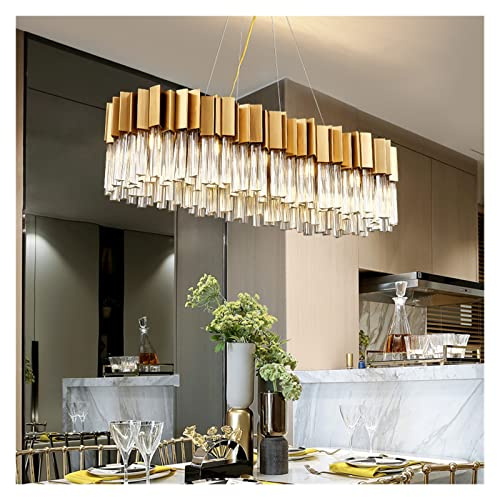 Lámparas de araña , Lámpara de techo Candelabros cristal LED posmoderno dorado acero inoxidable redondo diseñador iluminación araña lustre suspensión luminaria Lampen for vestíbulo(Rectangle 110cm)