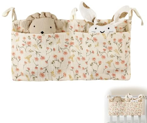Süße kleine Blumen Muster Babybett Organizer, Bett Organizer Kinderbett mit Zwei Taschen für Windeln, Kleidung und Spielzeug