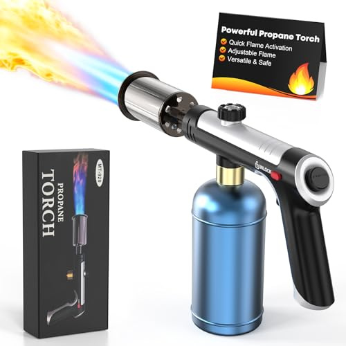 TURNRISE Powerful Blow Torch Propane Torch Flame Thrower One-Touch Max Fire Kitchen Blow Torch Blowtorch for Cooking BBQ Steak Charcoal Ignition Adjustable Turbo Flame Safety Lock (Tank Not Included)