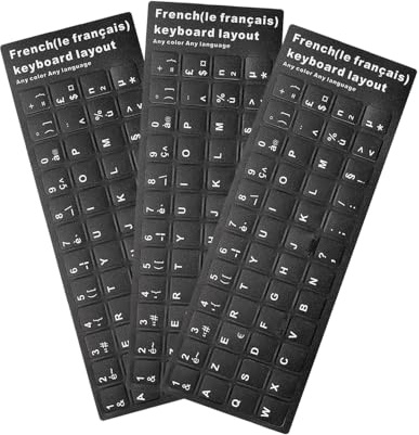 LEEQ 3 Piezas Calcomanías para Teclado universales, Fondo Negro Mate y Letras Blancas para PC, computadora, Laptop(en francés)