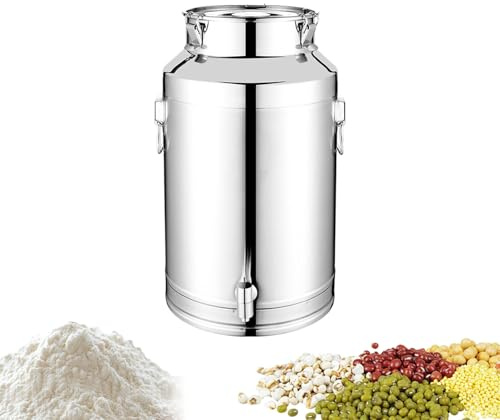Renchey Bidon à Huile en Acier Inoxydable,5L/9L/14L Gadgets de Cuisine Acier Inoxydable Hermétiques avec Couvercle,Bidon à Huile Maison et Randonnée - Pour Lait Vin Bière Farine Café Sucre Céréales