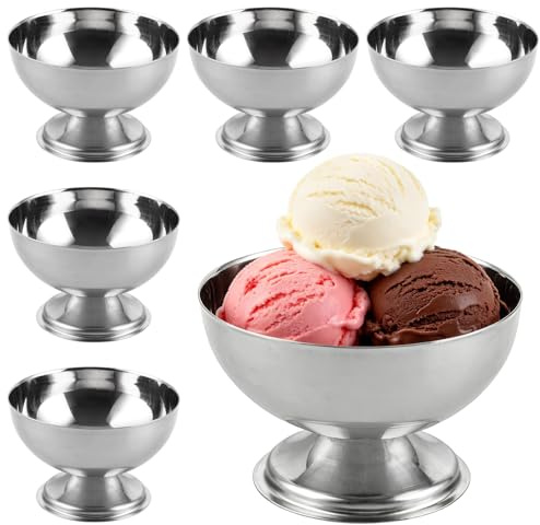 APACALI 6 Stück Eisbecher Edelstahl, 10cm Edelstahl Dessertschale mit Fuß, Ice Cream Sundae Dessertgläser für Obst Salat Joghurt und Fruchtpudding, für Hochzeiten, Partys