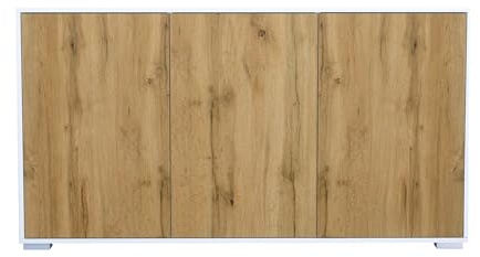 InnoFurn Sideboard Elena, Kommode mit Push-to-Open, Made in Germany, Moderner Schrank für Wohnzimmer Schlafzimmer Weiß matt/Eiche Evoke (152,5 x 83 x 37 cm)