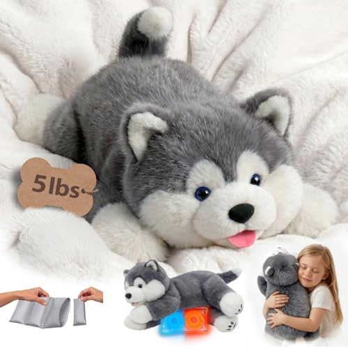 Mewaii Weighted Teddy Dog Plush, Heat & Cool, 2.3kg (5lb) | Adjustable Comfort, Huggable Shape, Microwaveable Removable Inner Pad, Machine-Washable Cover, Gifts For Kids & Adults