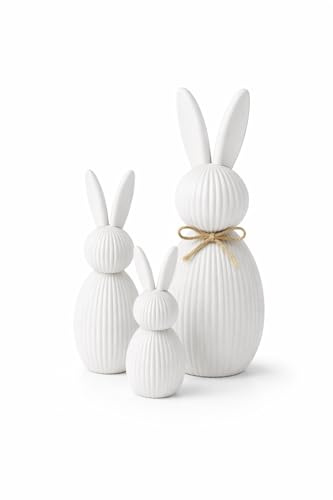 CABU Osterhasen Deko Weiß 3er Set – Minimalistischer Osterhase | Skandinavischer Scandi-Stil | Gerippte Struktur | 11/15/20 cm | Tisch Deko Wohnzimmer Sideboard | Moderne Osterdeko Geschenkidee