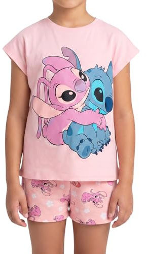 Disney Stitch e Angel Pigiama da Ragazze, Completo 2 Pezzi Maglietta Maniche Corte e Pantaloncini, Taglie 10 a 16 Anni