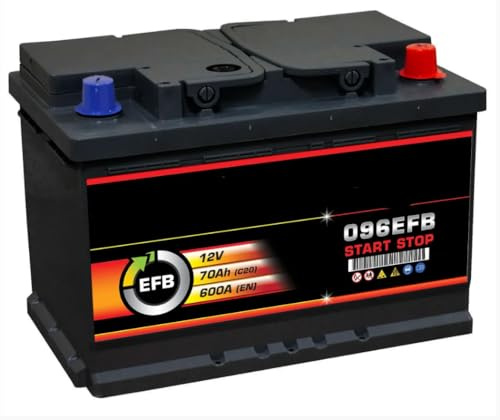 096 EFB Car Battery 12V 70Ah 650A CCA, Type 096 Start Stop Replacement Starter Battery, Enhanced Flooded Battery for Compatible Cars & Vans, 278 x 175 x 190mm