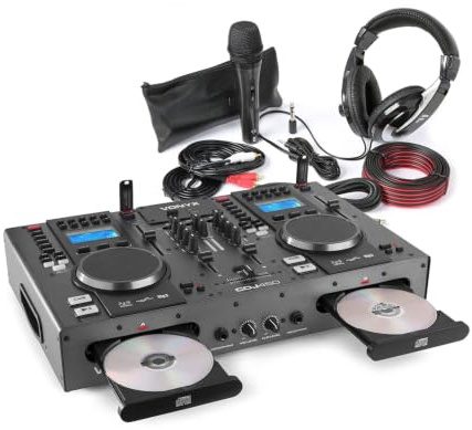 Vonyx CDJ450 DJ-Konsole – Doppel-Deck CD/USB/MP3-Player mit integriertem Mixer, Bluetooth, Jogwheels & Effekten | Set inkl. Kopfhörer, Mikrofon & Kabel