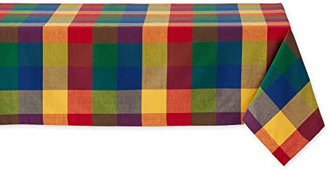 DII Checkered Collection Tabletop, Tablecloth, 52x52, Summer Check