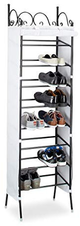 Relaxdays Metall Schuhregal COUNTRY 174 x 48 x 29 cm HxBxT, 8 Ablagen für 20 Paar Schuhe, Stoffschrank, schwarz-weiß