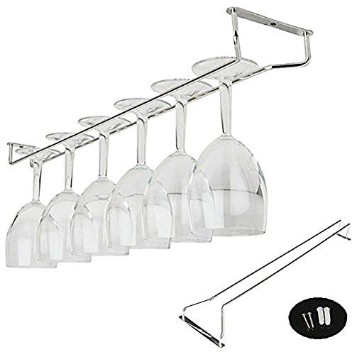 Amatt Wine Glass Rack, Stainless Steel Under Cabinet Wine Rack Glass Holder Hanging Hanger Chrome Stemware Holder for Bar Kitchen (13 inch)