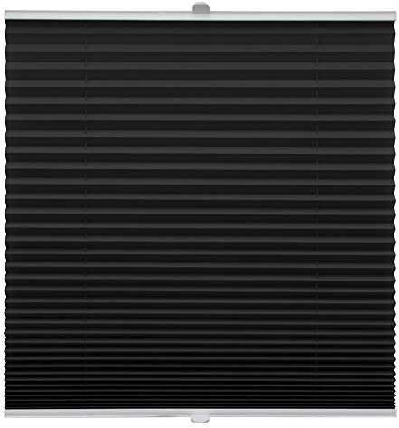 Plissee auf Maß für alle Fenster Montage Glasleiste Blickdicht mit Spannschuh Sonnenschutzrollo Schwarz Breite: 71-80 cm, Höhe: 101-150 cm
