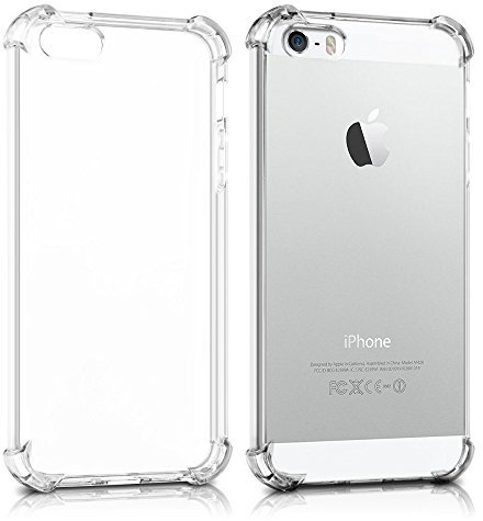 REY Funda Anti-Shock Gel Transparente para iPhone 5 / 5S / SE, Ultra Fina 0,33mm, Esquinas Reforzadas, Silicona TPU de Alta Resistencia y Flexibilidad, Anti Golpes