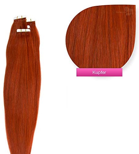 Tape Extensions Echthaar Haarverlängerung 50cm Tape In Haare mit Klebeband 40 Tressen x 4 cm breit und 2,5g Gewicht pro Tresse Farbe #kupfer