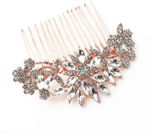 Hapibuy Rose Gold Clear Crystal Bridal Wedding Hair Comb Wedding Headpiece