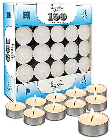 Hyoola Bougies Chauffe Plat - Pack de 100 Bougies en Vrac - Lot Bougies Chauffe Plat - Bougies Blanches Chauffe-Plat Fabriquées en Europe - 4 heures