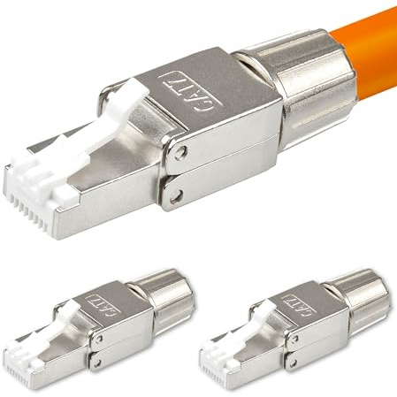 3x CAT 7 RJ45 Stecker 10 GBit/s 600 MHz Netzwerkstecker werkzeuglos PoE für CAT8 CAT7A CAT7 CAT6A Netzwerkkabel Verlegekabel Installationskabel AWG 22-24 LAN Kabel Crimpstecker Vergoldete Kontakte