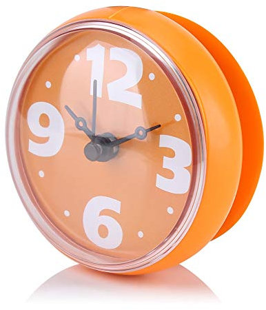 Shower Wall Clocks Suction Wall Modern Decorative Window Mirror Bath Shower Clock Slightly Waterproof Bathroom Accessories(Orange)