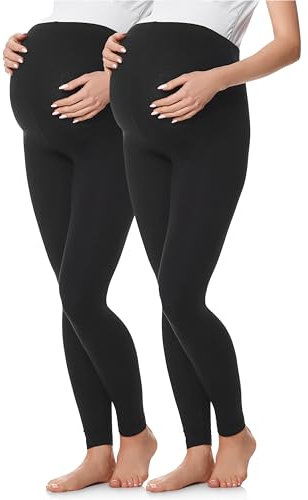 Be Mammy Lote de 2 Legging Grossesse Femme Long Legging Maternité Confortable BE20-230 (Noir/Noir, M)