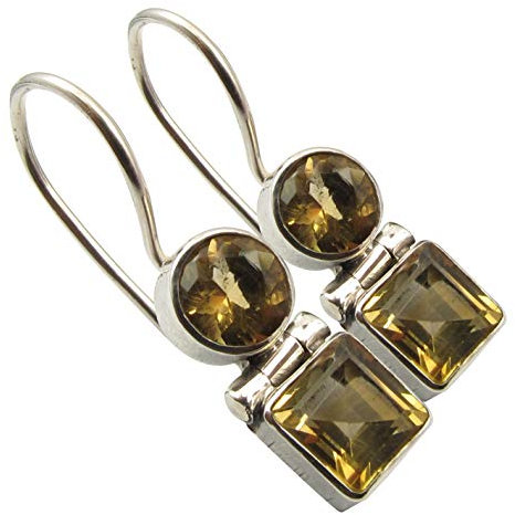 SilverStarJewel Solid Sterling Silber Natürlich Citrin 2 Stein Ohrringe 2,5 cm Frauen Engagement