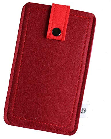 Davii Filz-Tasche für Apple iPhone 11 mit Hülle, Hochwertige Handy-hülle, Schutz-Tasche mit Herausziehband und Drucknopf, Etui stoßfest, weich und reißfest - XL in Rot