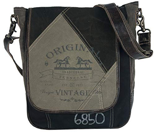 Sunsa Damen/Herren Messenger Tasche. Schwarz/grau Canvas Umhängetasche. Groß Crossover Bag A4 geeignet. Handtasche mit Pferde Aufdruck