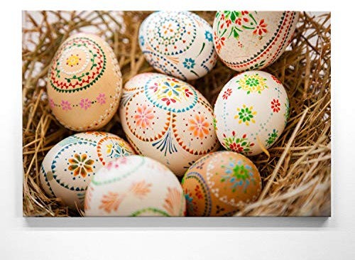 Wunderschöne Oster-Bilder, Sorbische Ostereier - als 90x60cm großes Leinwand Wandbild. Perfekt als Hintergrund und Dekoration zu Ostern für Küche & Flur. Aufgespannt auf 2cm Holzrahmen