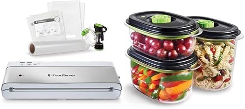 FoodSaver VS0100x Sistema de conservación, acero inoxidable + Recipiente para conservar y marinar al vacío
