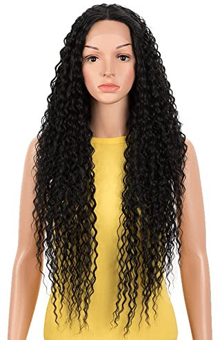 DÉBUT Lace Front Perücke Lockige Perücke für Damen 70 cm 230g Kunsthaar Hitzebeständige Faser 130% Dichte(70 cm, 1B)