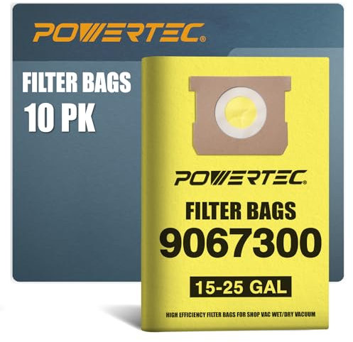 POWERTEC 75025-P5 Lot de 10 sacs filtrants pour aspirateur Shop Vac 9067300 15-25 gallons
