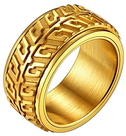 Richsteel herren Männer Zappleband Ring Mechaniker Reifen Fingerring goldener 10mm breit Spinnerring Biker Fingerring mit Geschenkebox für Weihnachten Valentinstag Geburtstag