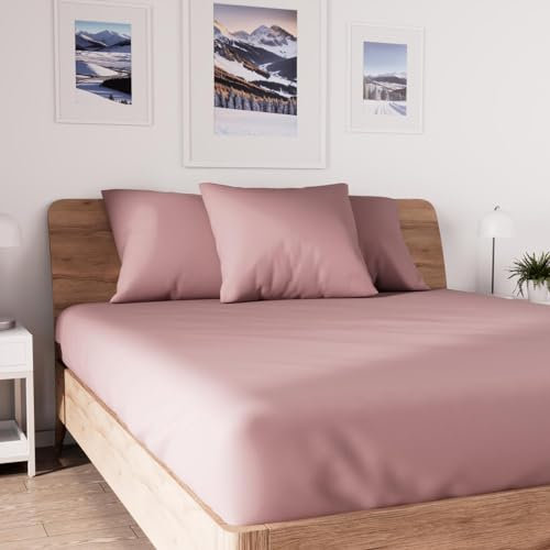 Soleil d'ocre, Jersey Drap Housse, Coton, Rose, 160x200 cm