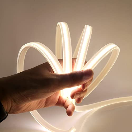 HEGEHE Flexible Tira de LED COB 220V con Interruptor ON/OFF Alimentación, 288 LED/m Luz de Cuerda de Alto Brillo, Cada Corte de 50cm, IP65 Impermeable (1m, Blanco Natural)