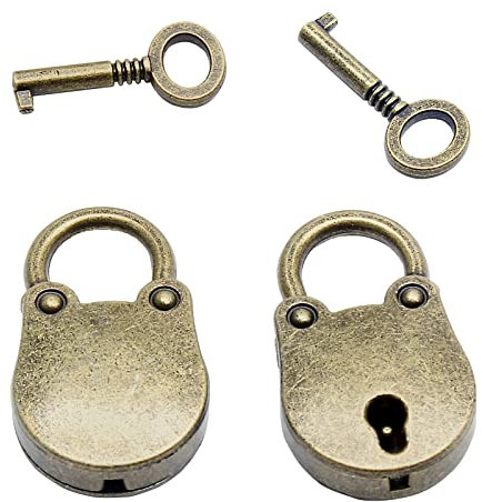 Litoexpe Mini candado antiguo de bronce de metal pequeño con llave, cerradura de estilo vintage para caja de joyería, libro diario