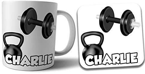AK Giftshop Personalised Gym Weights Mug and Coaster Gift Set