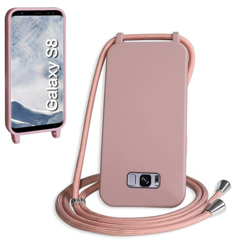 WenBaby Handykette für Samsung Galaxy S8 Hülle mit Band,Handyhülle mit Schnur zum Umhängen Silikon Seil Necklace Schutzhülle mit Kordel Tasche Case TPU Bumper für Galaxy S8- Sandrosa