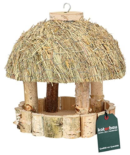 KOTARBAU® Vogelhaus zum Aufhängen Vogelfutterhaus aus Holz Heu Vogelfutterspender Futterhaus für Vögel Vogelhäuschen Futterstationen für Wildvögel
