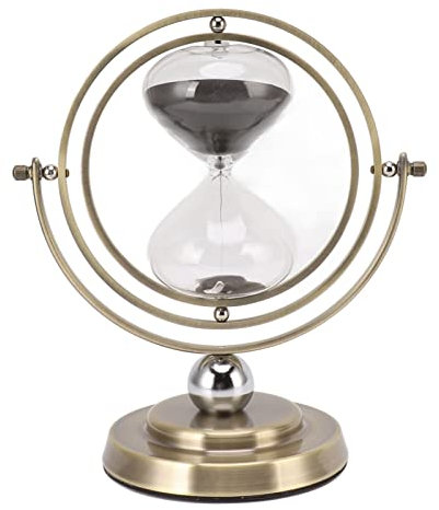 Bewinner Sablier Sablier 30/60 Minutes, Simple et Moderne en Métal, Sablier Sablier pour Bureau, Bureau, Décoration D'intérieur, Rotation à 720°, Couleur Bronze (Sable Noir 60min)