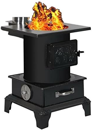 Estufa de leña Horno de calefacción interior Horno de pistola de acero de tubo recto Quema de leña Carbón Estufa de carbón de hierro fundido con tubo de humo Adecuado for el hogar Villas rurales Estuf