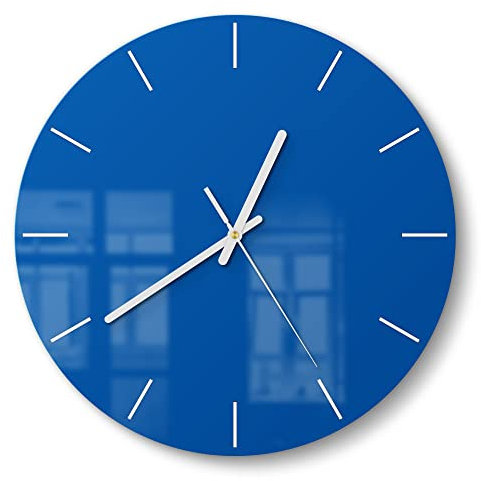 DEQORI Glasuhr | rund Ø 30 cm | Unifarben - Mittelblau | ausgefallene leise Design Uhr aus Glas | Wanduhr für Wohnzimmer & Küche | moderne Hingucker Uhr für die Wand