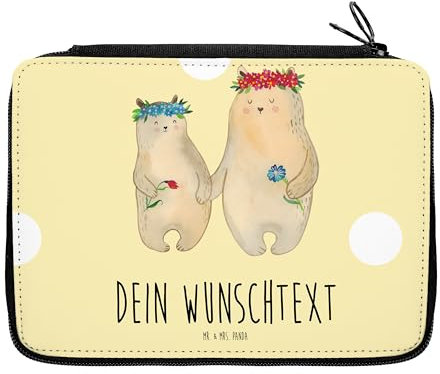 Mr. & Mrs. Panda Personalisierte Federmappe Bären mit Blumenkranz - Geschenke, Muttertag, Namen, Familie, Mutter, Mama, PersonalisierteS Federmäppchen, Stiftetasche, Stiftemappe, Kinder