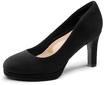 DREAM PAIRS Women's Close Toe Low Heels Platform Pump Comfortable Office Work Dress Shoes for Women SDPU2365W,Size 9,Black-Nubuck,SDPU2365W