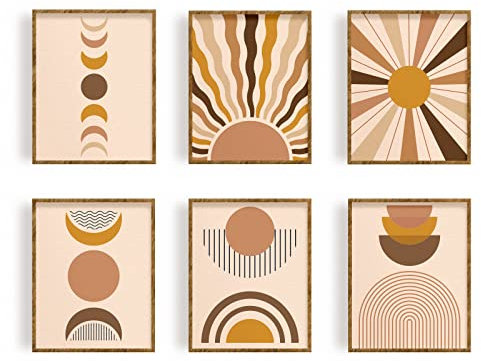 FREEBLOSS Kunstdruck Poster, Poster Aesthetic Bilder Set Mondphase Aesthetic Dekoration Bilder 6 Stücke Wall Art für Schlafzimmer und Wohnzimmer 20x25cm