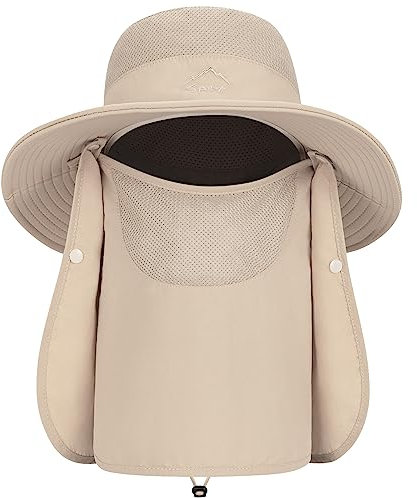 TAGVO Sonnenhut mit Abnehmbarer Halsklappe, UPF 50+ Schutzhüte Wanderhut für Außenbereich, Camping, Wandern, Gehen, Reisen, Faltbare Fischerhut Angelmütze - Verstellbarer Kinnriemen
