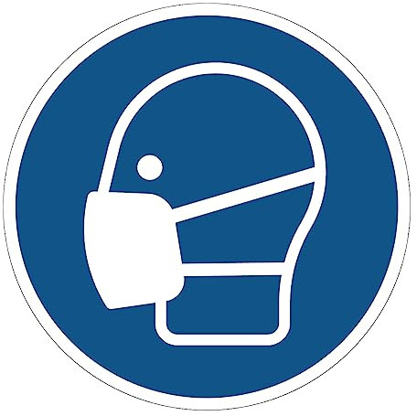 Verpflichtungsaufkleber NF ISO7010 – Wasserfester und UV-beständiger Laminierter Runder Beschilderungsaufkleber – Maskenpflicht - Durchmesser 5 cm