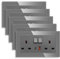 5 Pack CNBINGO USB Fast Charging with Glass Double Switched Socket, 20W Type-C (PD) and USB-A (QC) with Electric Power Socket, Grey Tempered Glass Panel Wall Outlet